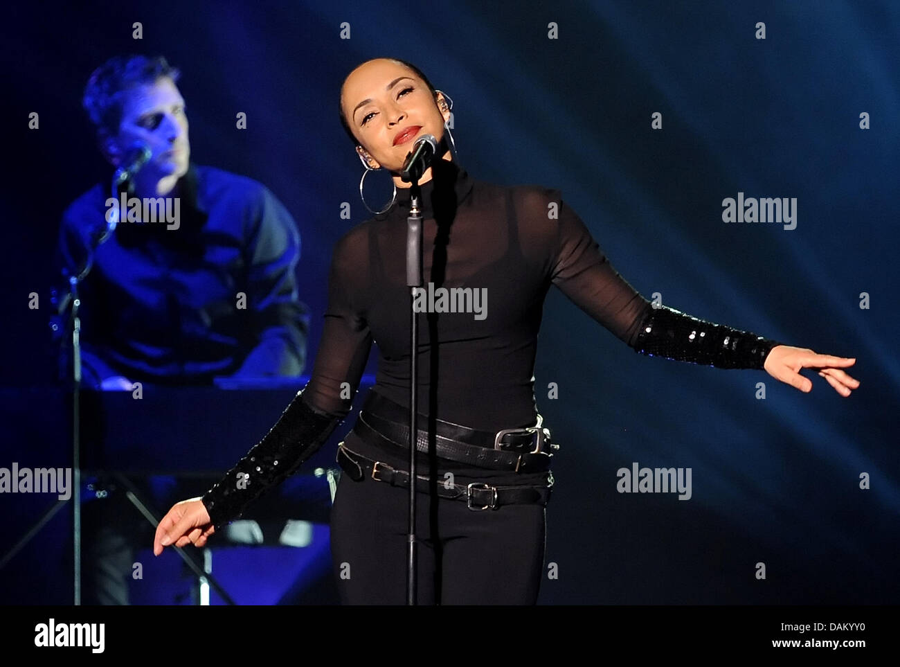 BritishNigerian singer Sade Adu performs on stage during her concert