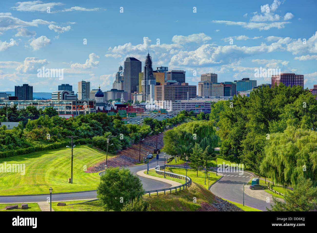 Skyline of downtown Hartford, Connecticut from above Charter Oak