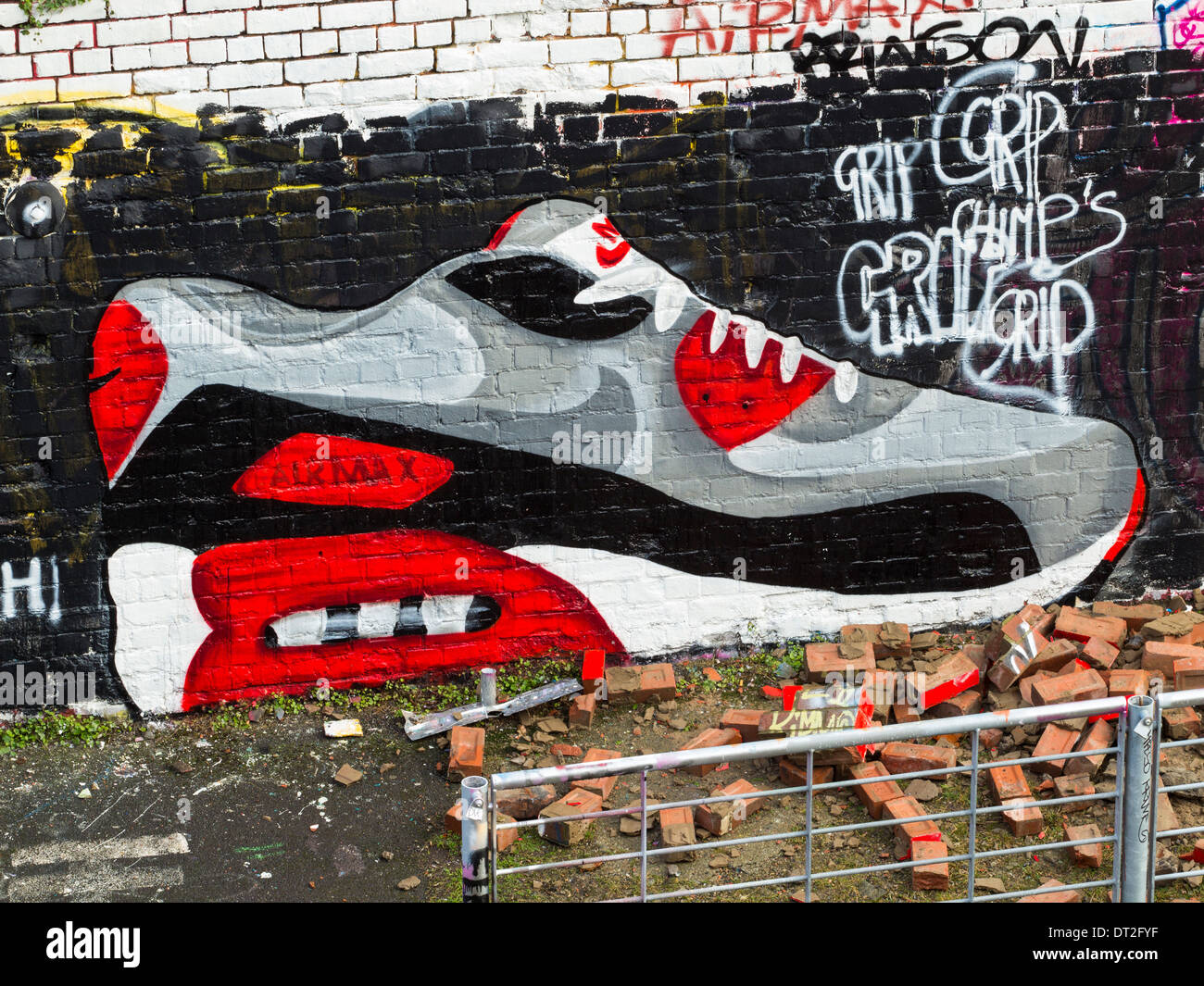 Nike trainer Graffiti on wall in Gateshead, UK Stock Photo - Alamy