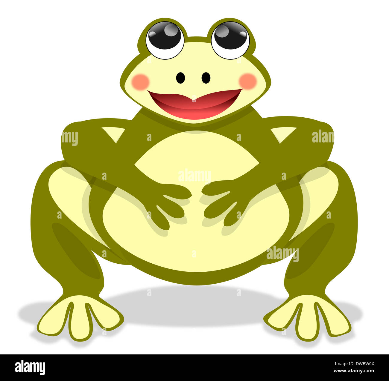 Illustration of a beautiful fat frog sitting, front view Stock Photo