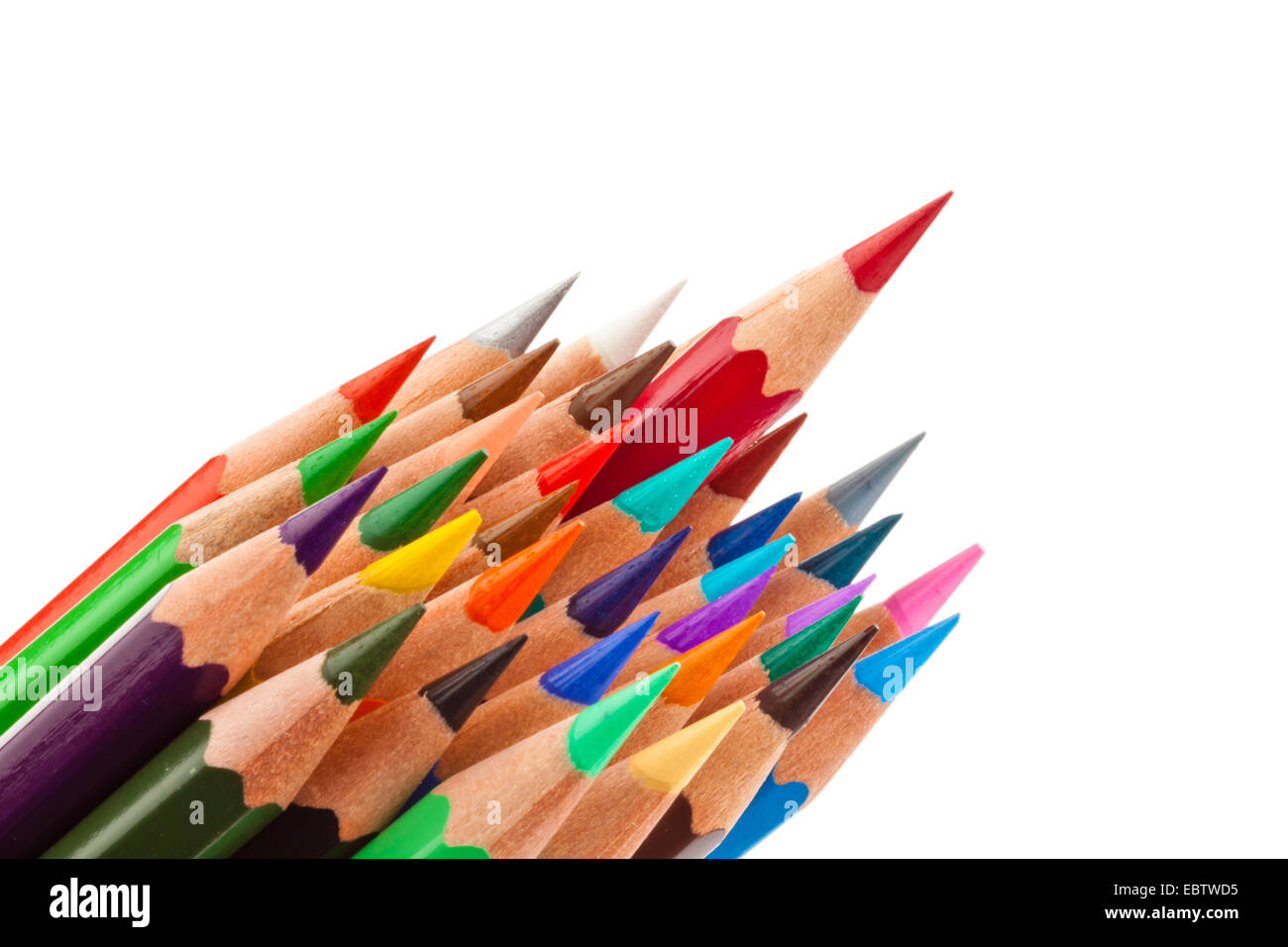 bunch different colored pencils side by side on white background Stock ...