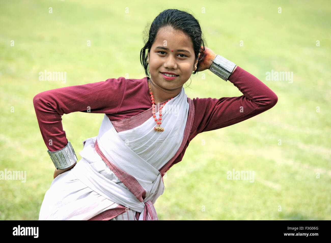 Assamese Girl Performing Dance And Celebrating Bihu Festival New Year