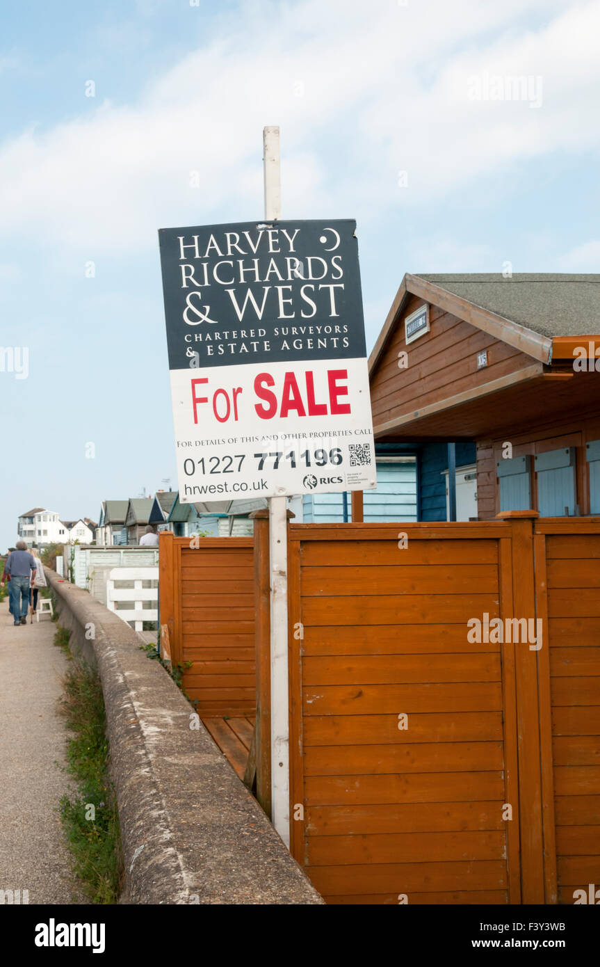 For Sale sign on a Whitstable beach hut Stock Photo Alamy