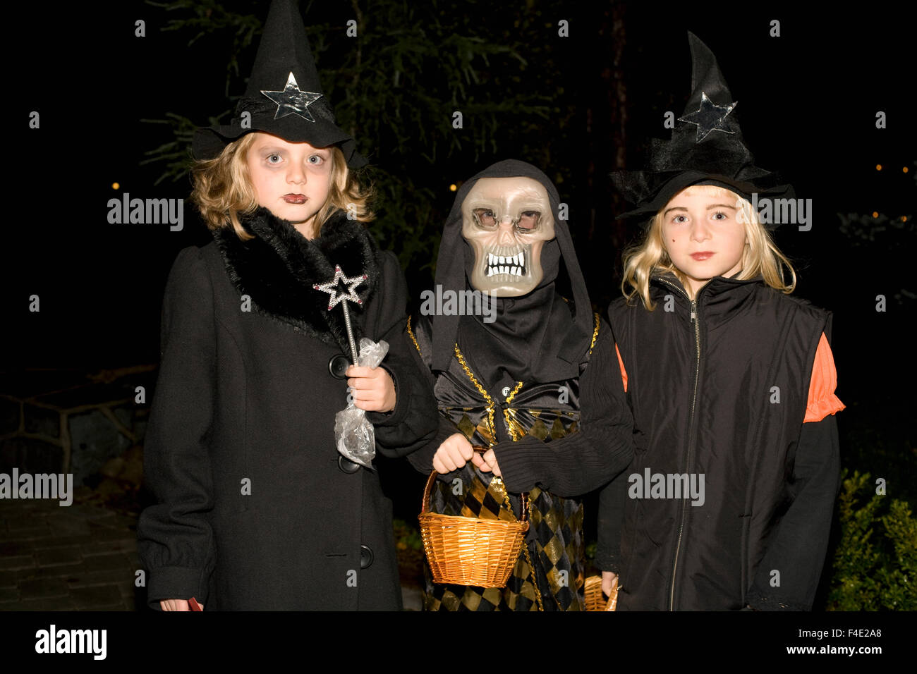 Three girls during Halloween, Sweden Stock Photo Alamy