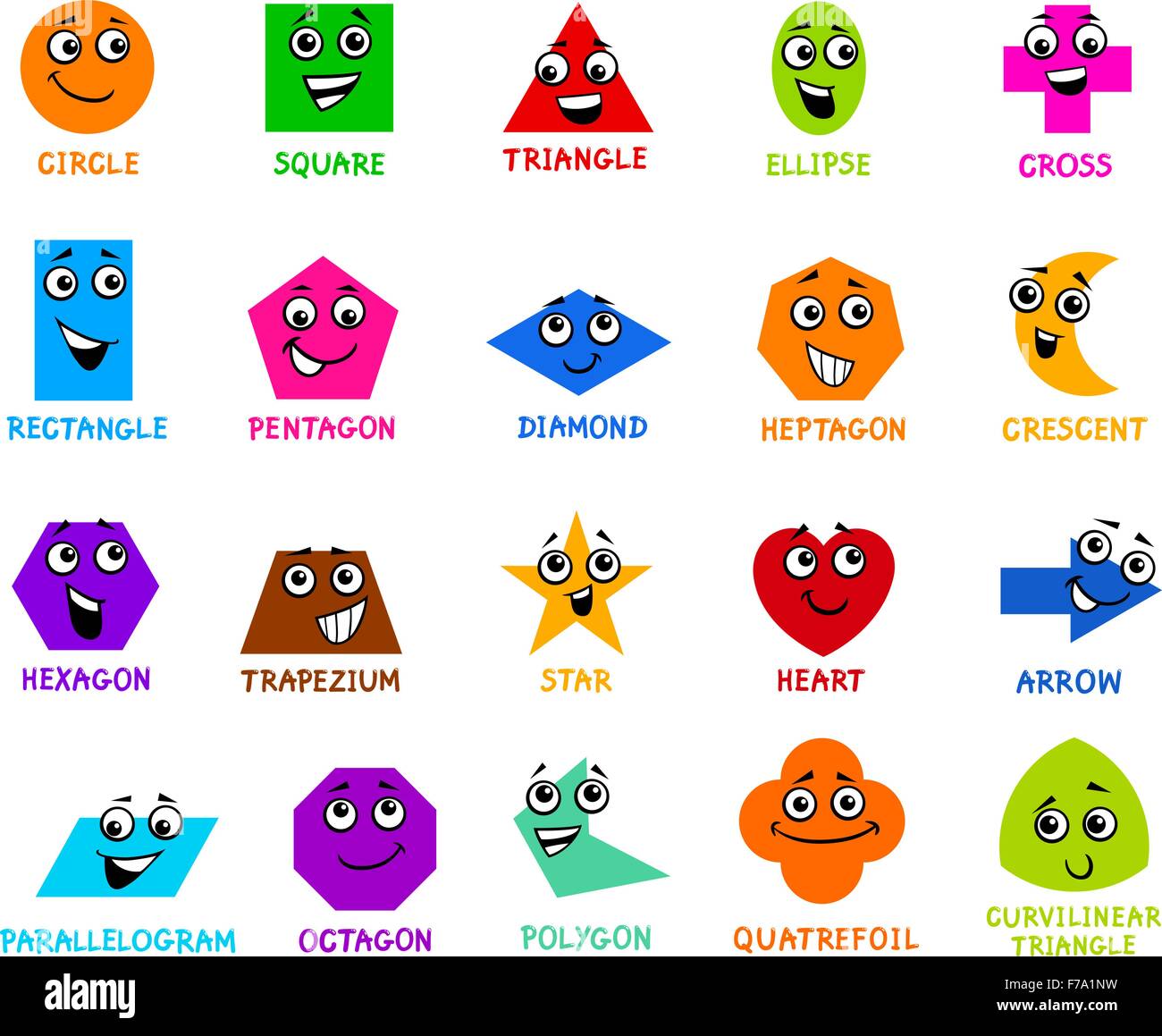 Cartoon Illustration Of Educational Basic Geometric Shapes Characters