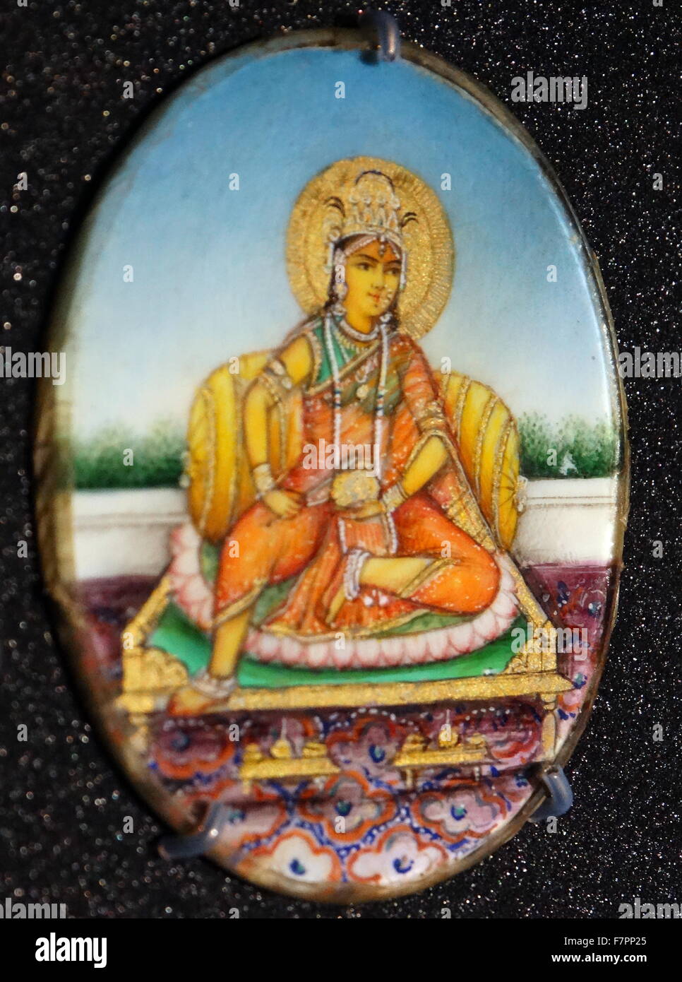 Hindu Deity Sarasvati From A Collection Of Roundels Of Hindu Deities Gouache On Ivory With