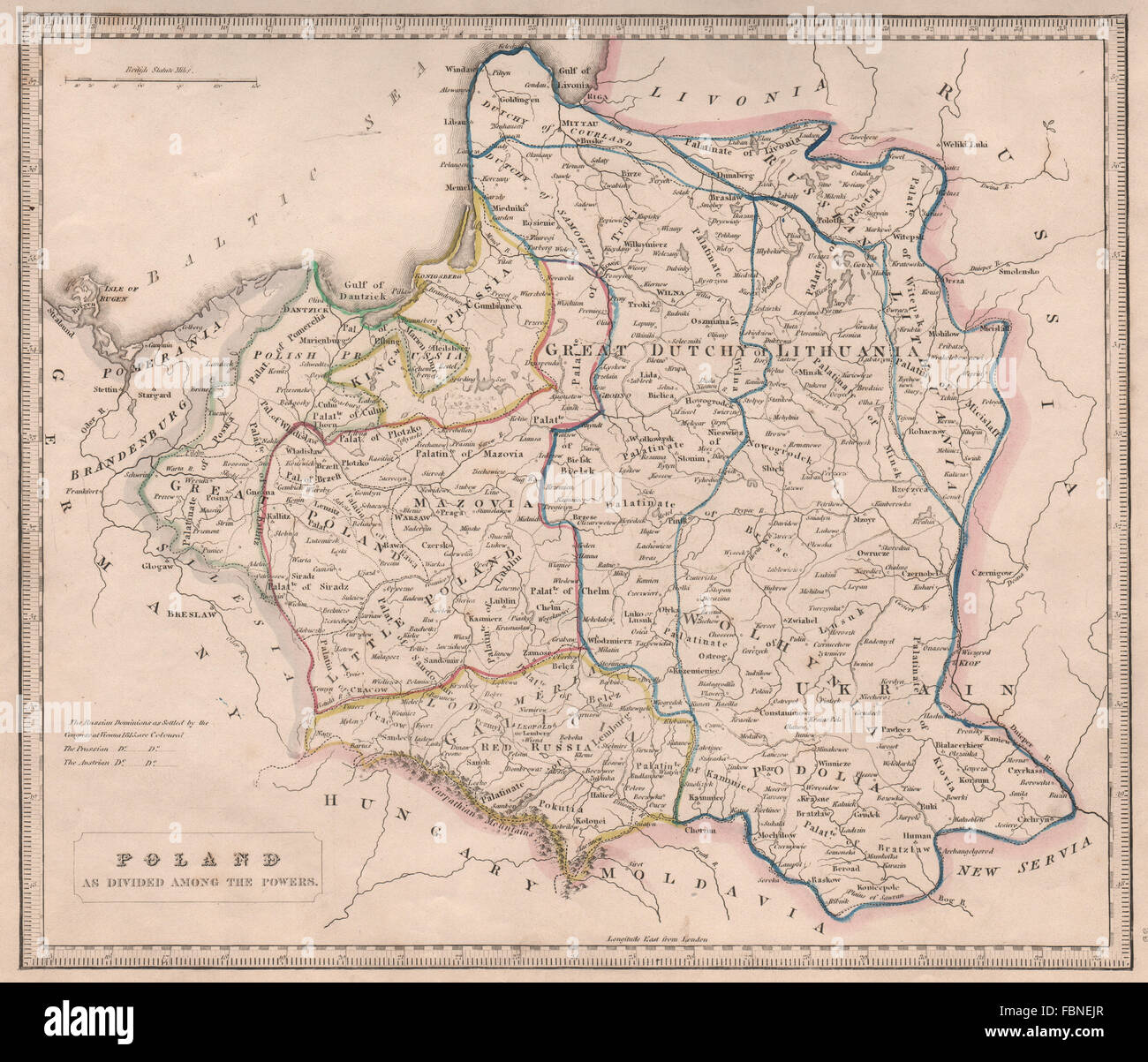 'POLAND AS DIVIDED AMONG THE POWERS'. Prussia Russia Austria. JOHNSON, 1850 map Stock Photo - Alamy