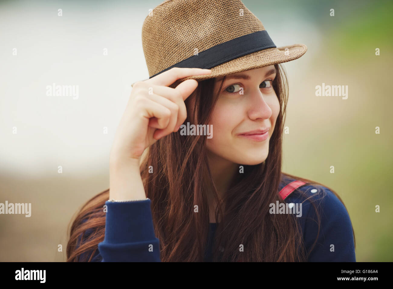 beautiful girl with hat Stock Photo - Alamy