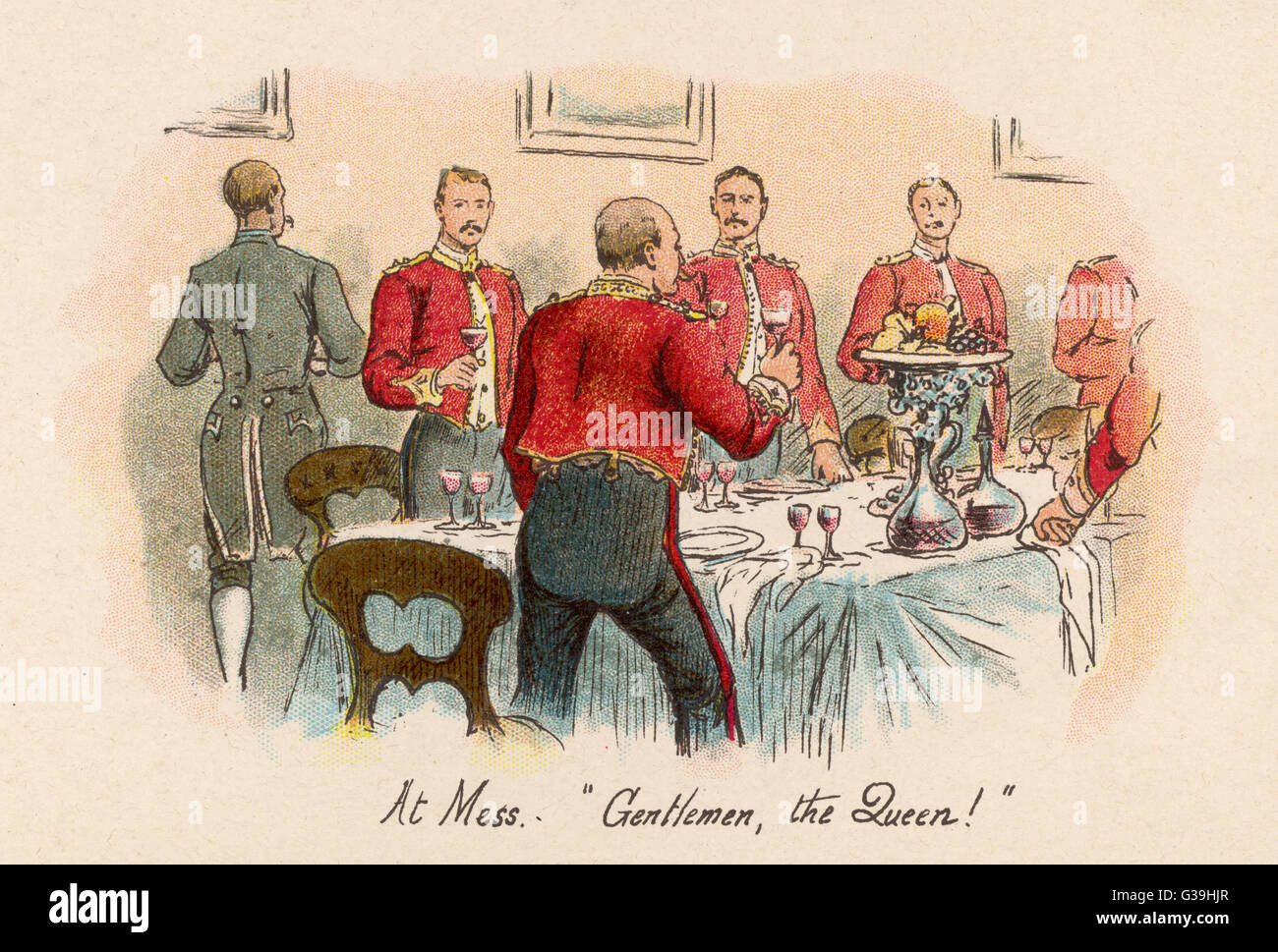 Officers Stand To Drink A Loyal Toast To Queen Victoria In The Regimental Mess Date Circa 1890