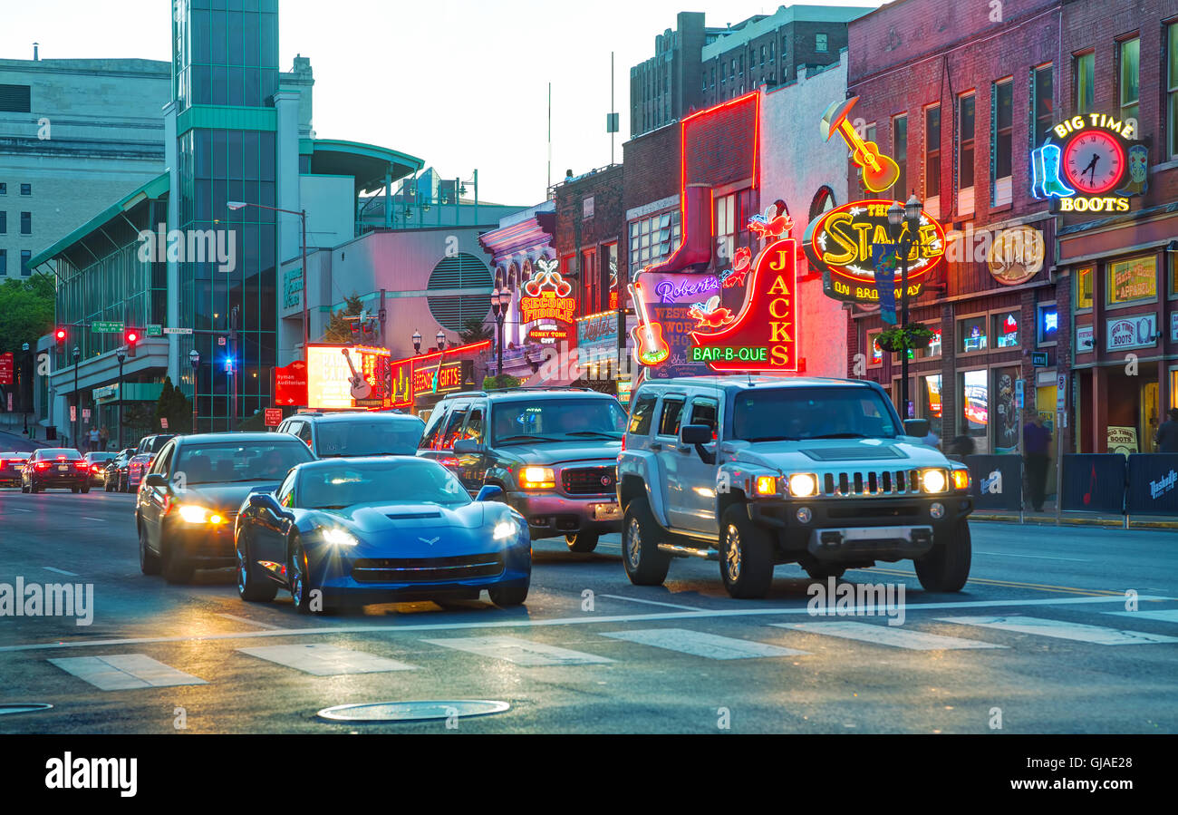 NASHVILLE AUGUST 28 Downtown Nashville with people in the evening on