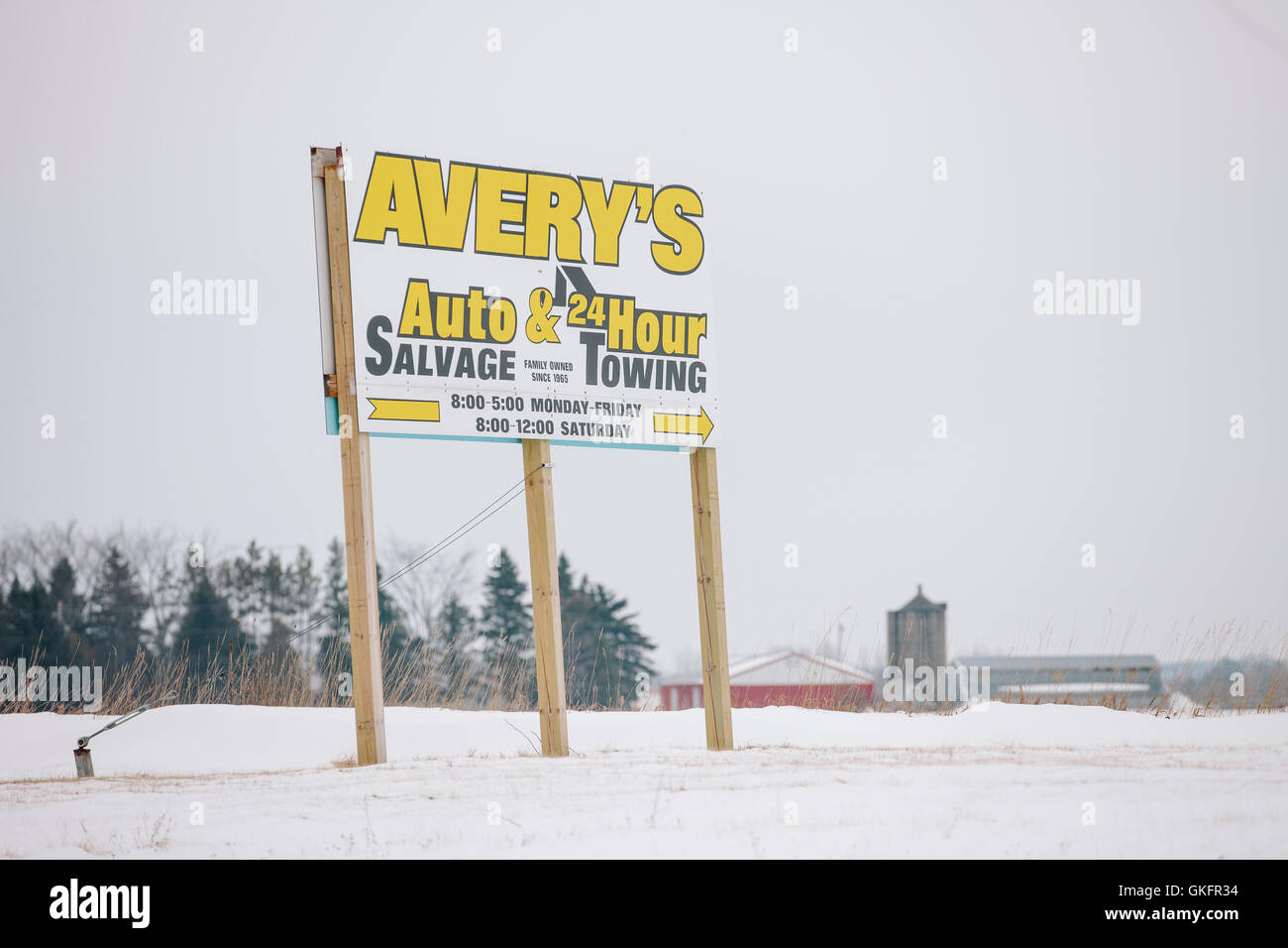 Avery's Auto Salvage sign on the Avery property in Manitowoc County