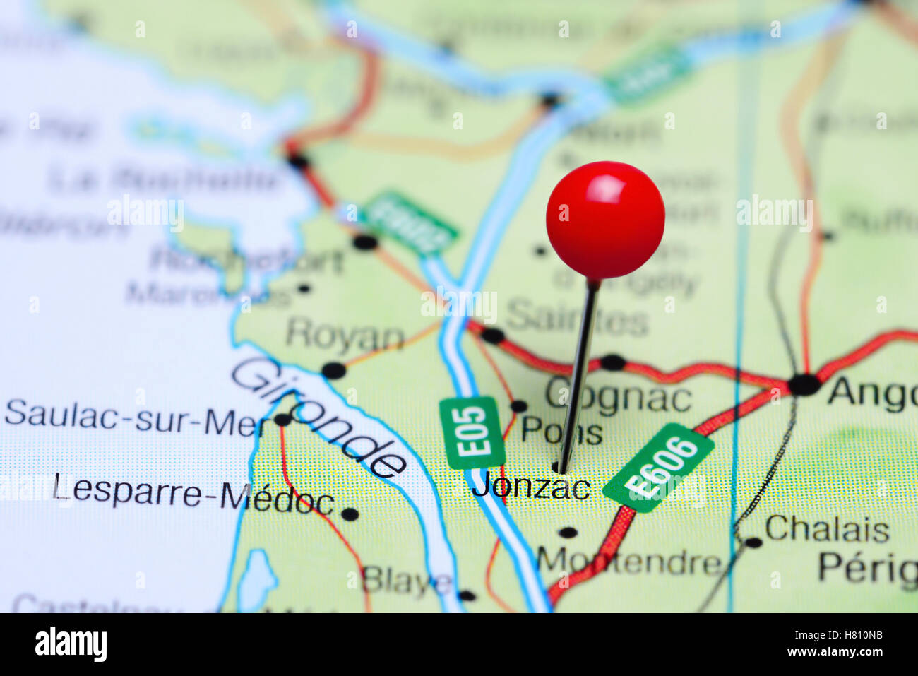 Jonzac pinned on a map of France Stock Photo - Alamy