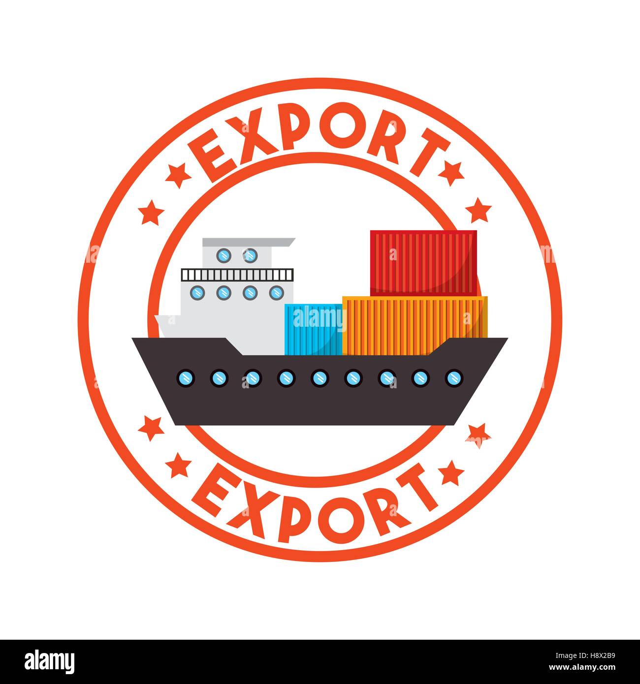 stamp of export with cargo ship icon inside. export and import colorful