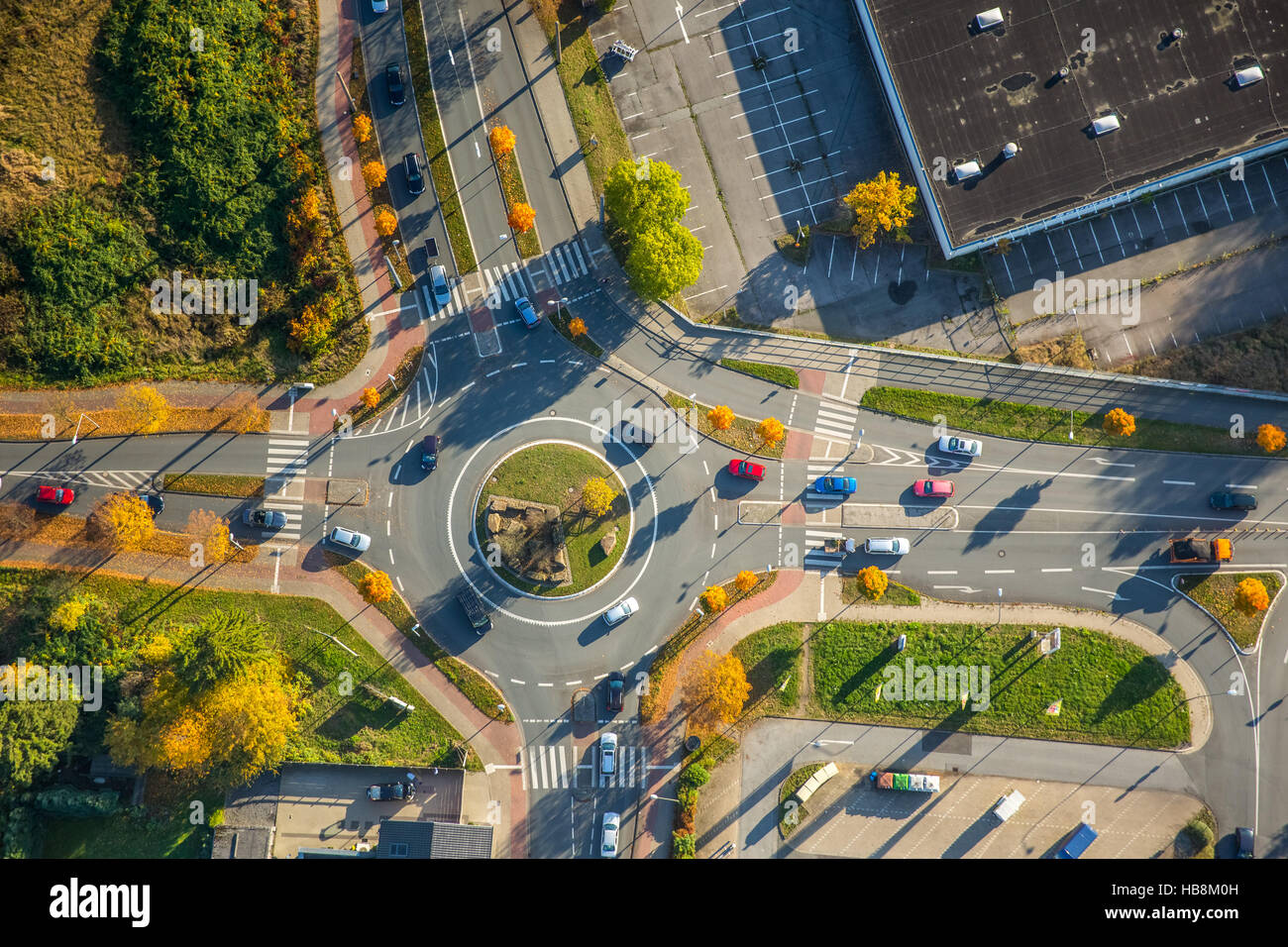 Aerial view, roundabout in autumnal, Warendorferstraße Sachsenring ...