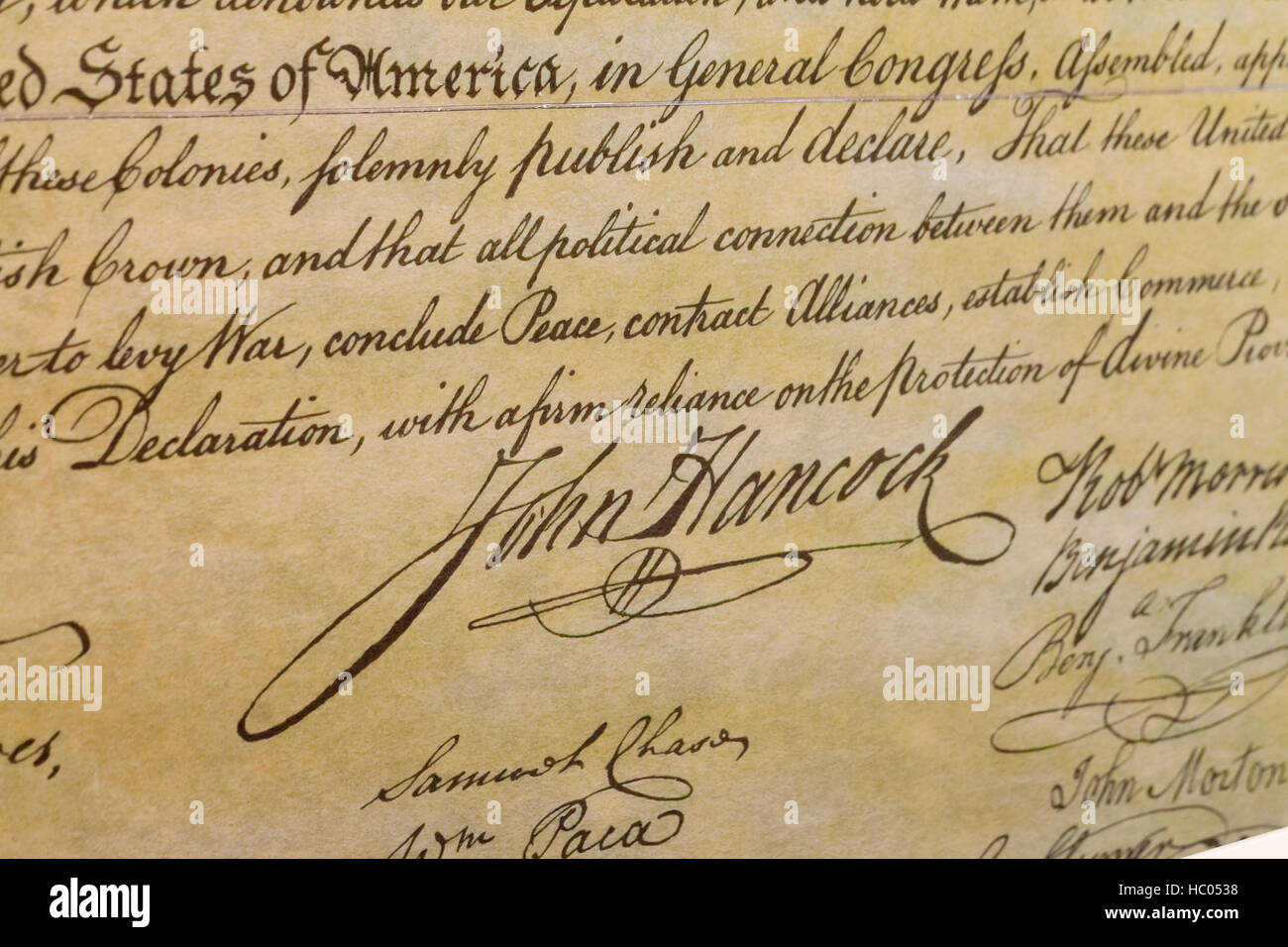 John Hancock Signature As Shown On The Engrossed Copy Of The Us Declaration Of Independence