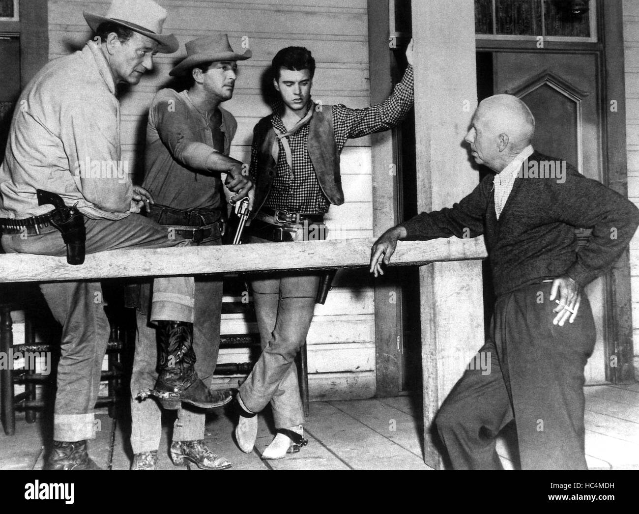 Rio Bravo John Wayne Dean Martin Rickey Nelson Director Howard Hawks On Set 1959 Stock