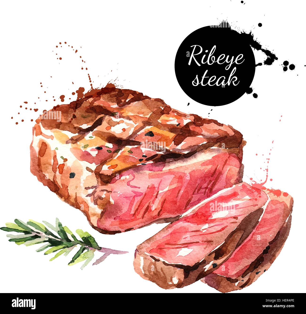 Watercolor Ribeye Steak Isolated Food Illustration On White Background Stock Vector Image And Art 