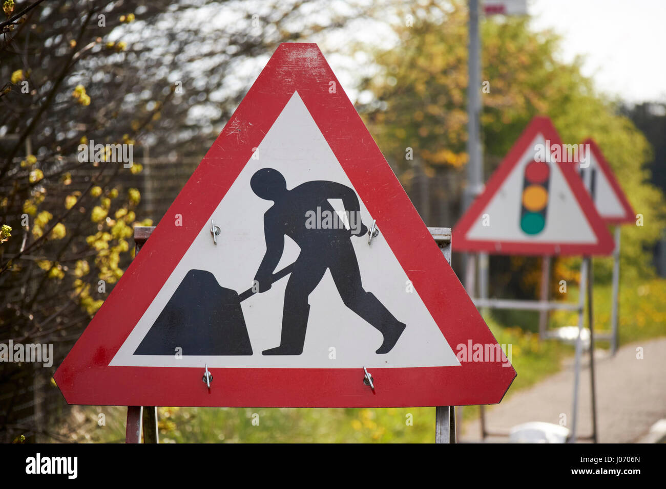 Men At Work Temporary Construction Traffic Signs Warning In