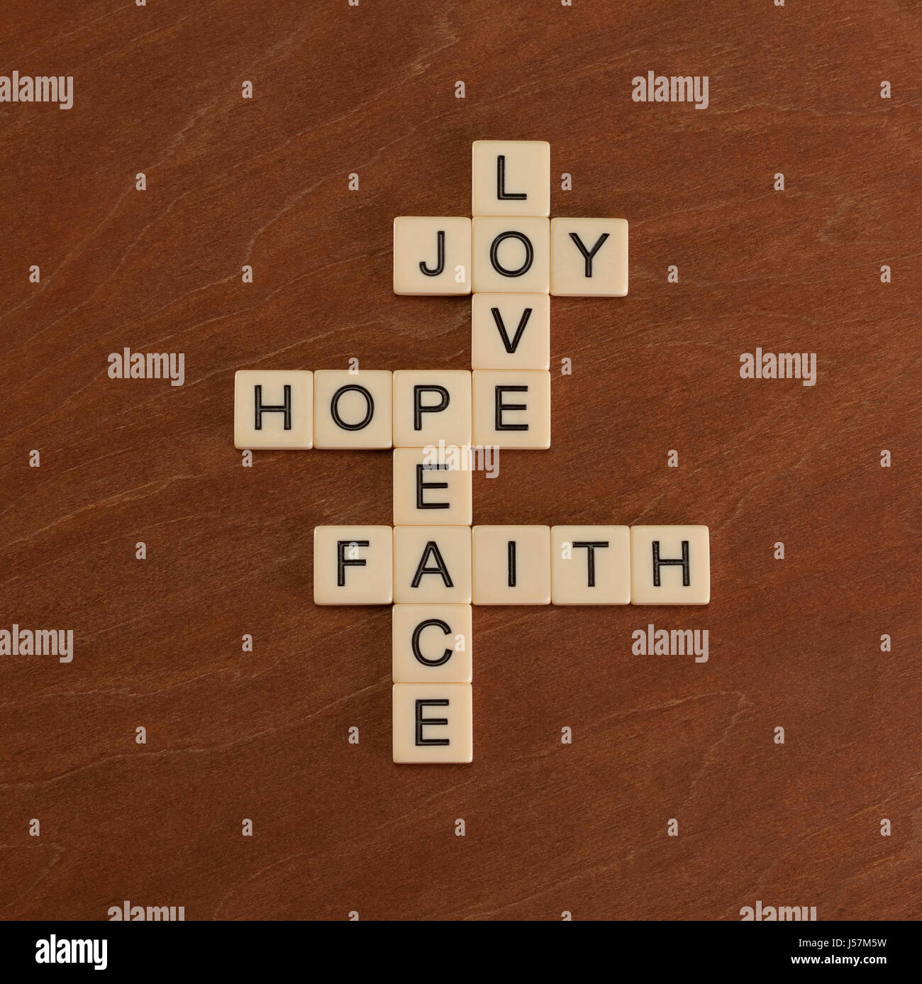 Crossword puzzle with words Faith Hope Love Faith concept Ivory