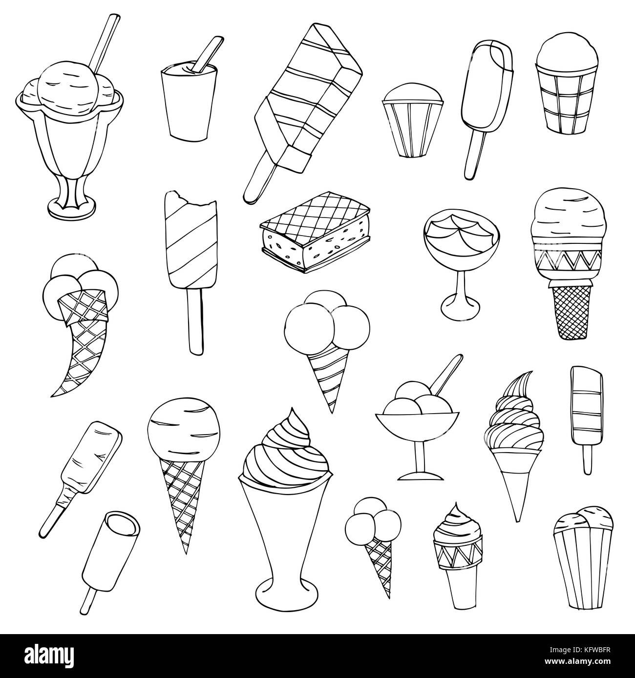 Ice Cream Icon Set Hand Drawing Vector Illustration Stock Vector Image