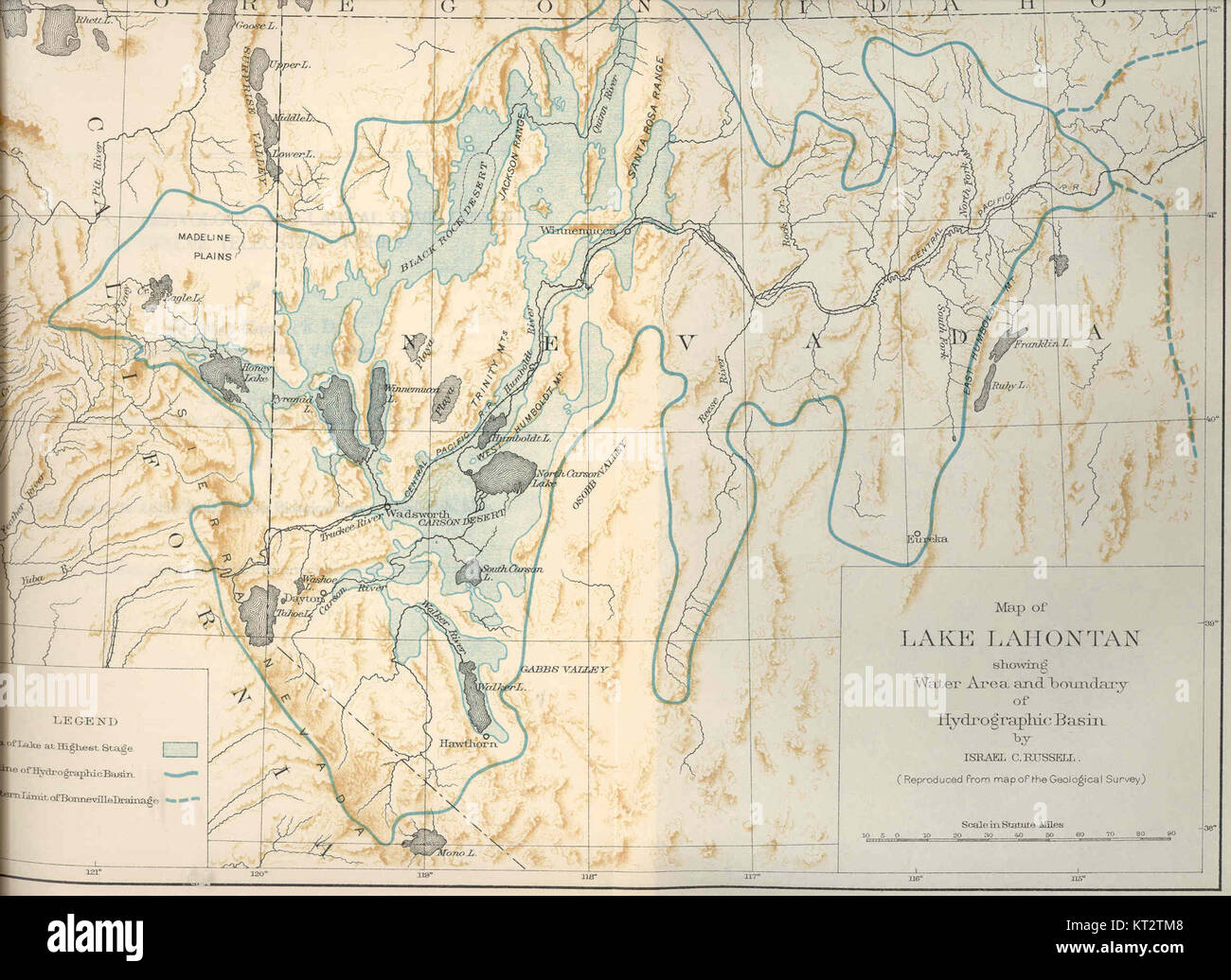 38976 Map of Lake Lahontan, showing water area and boundary of