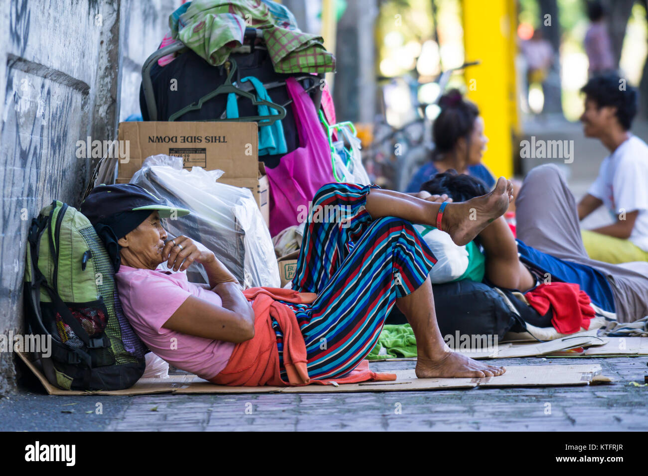 Cebu City Philippines 25th Dec 2017 Homeless People Along The Sidewalk Of A Main Street On 