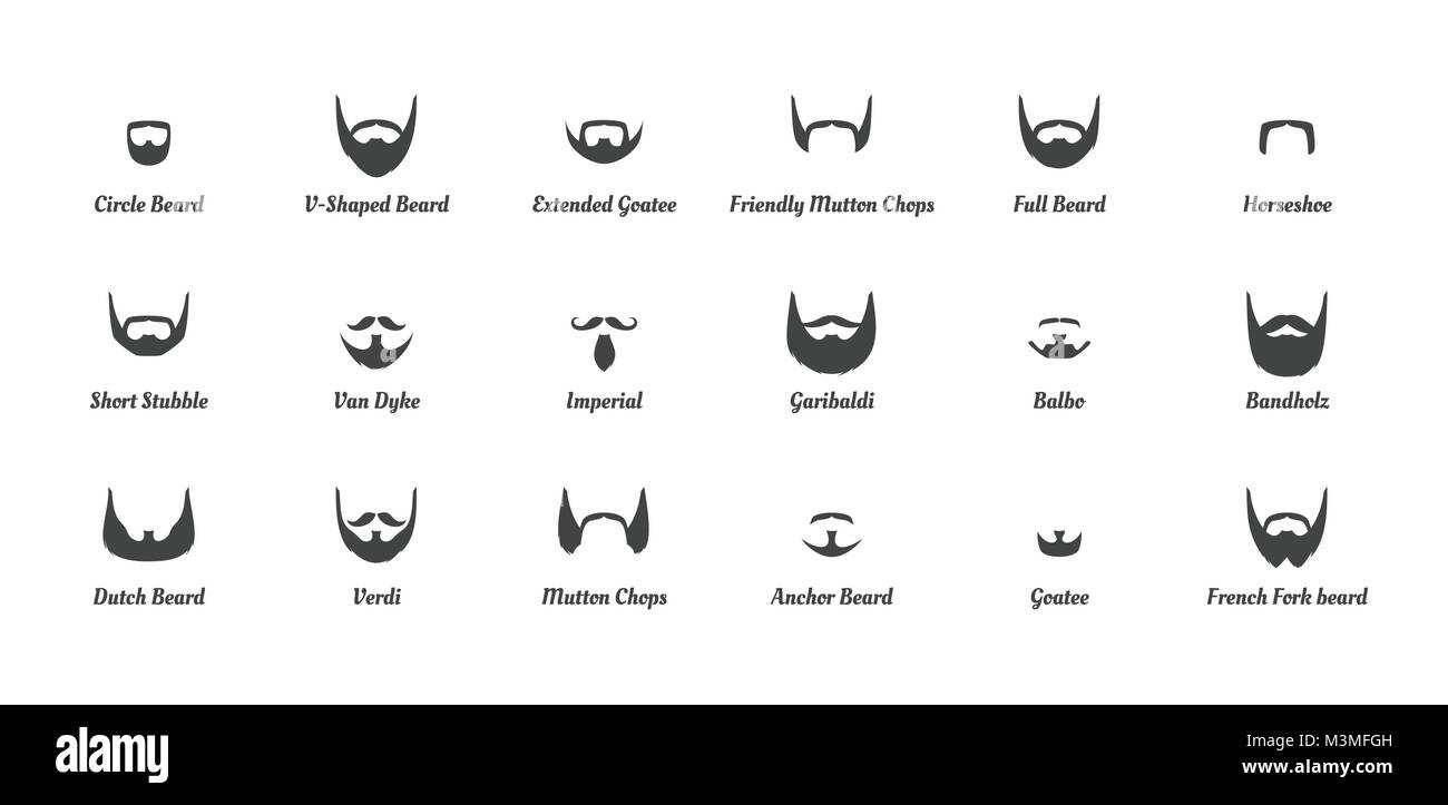 Vector cartoon style set of man different fashion beards and mustaches ...