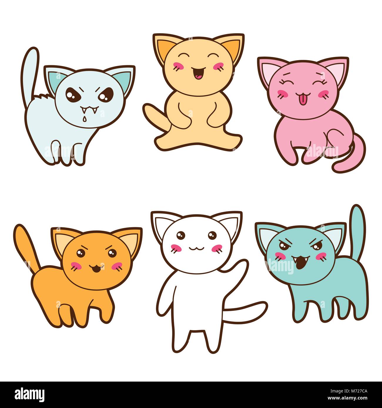 Set of kawaii cats with different facial expressions Stock Vector Image ...