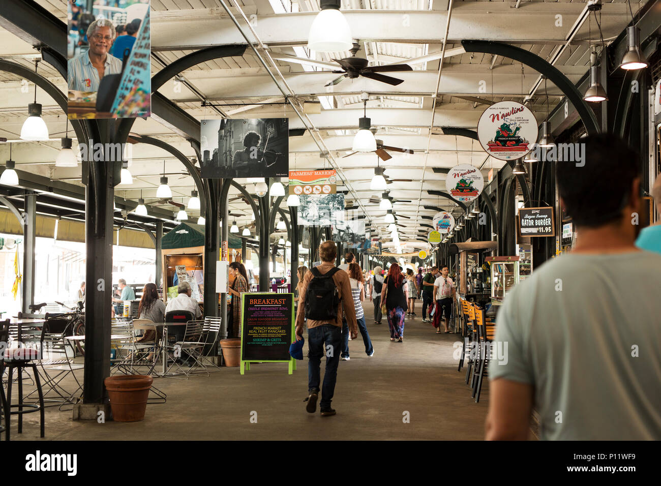 French Market Shops of the Colonnade with stores and food vendors in