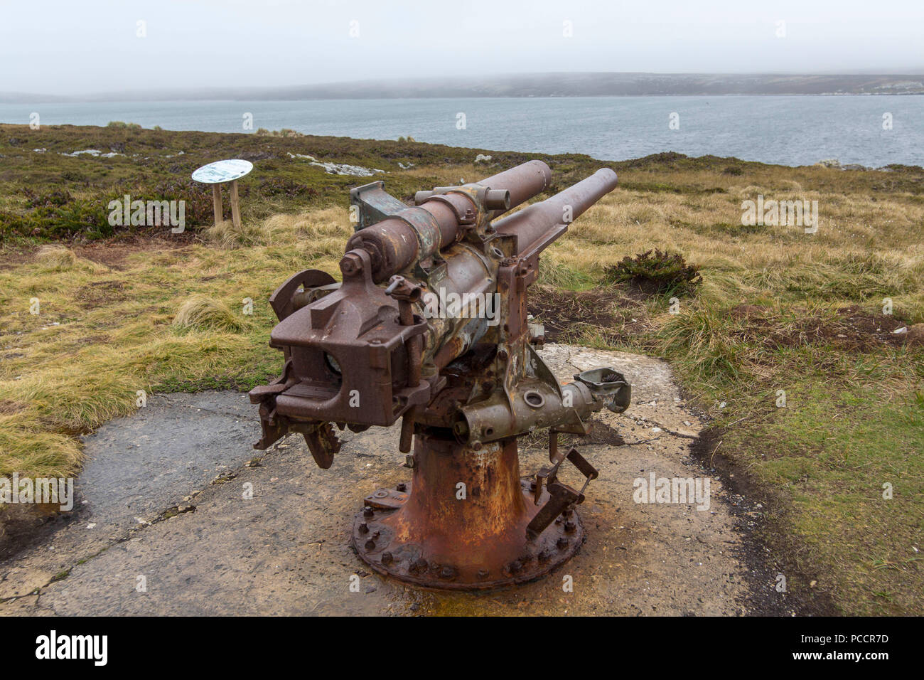 Rusting gun barrel turret in the Falkland Islands Stock Photo - Alamy