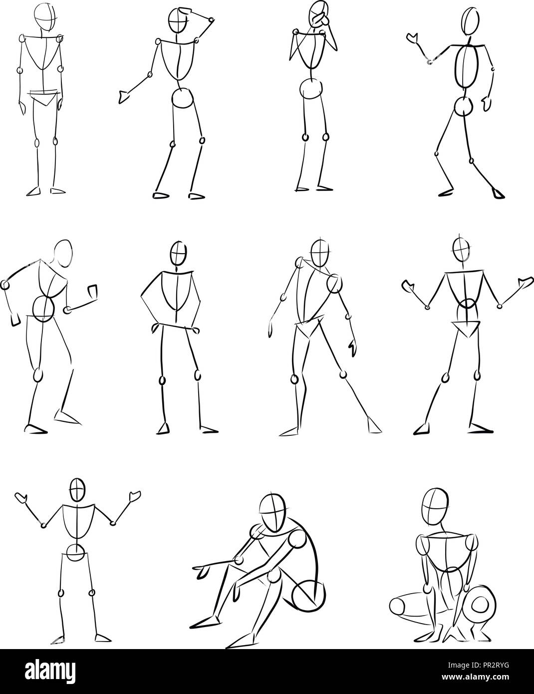 Hand drawn vector digital illustration or drawing of different human
