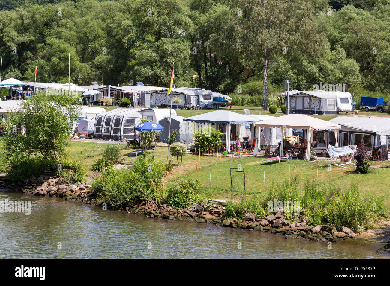 Burgen, Germany. Campground along the Moselle Stock Photo - Alamy