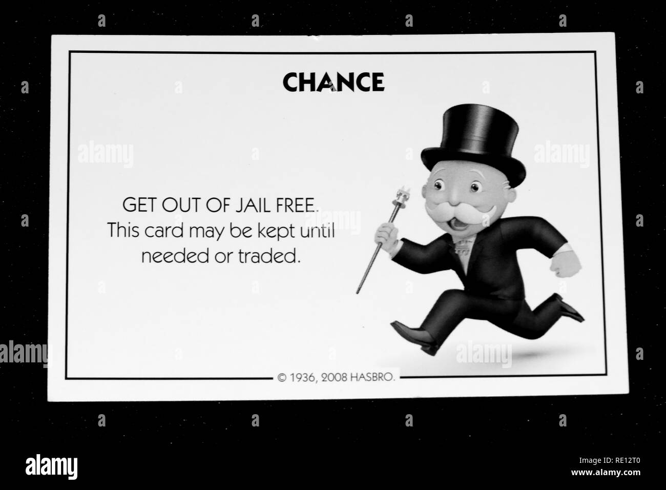 Black and white of a "Get out of jail free card" from a well known board  game Stock Photo - Alamy