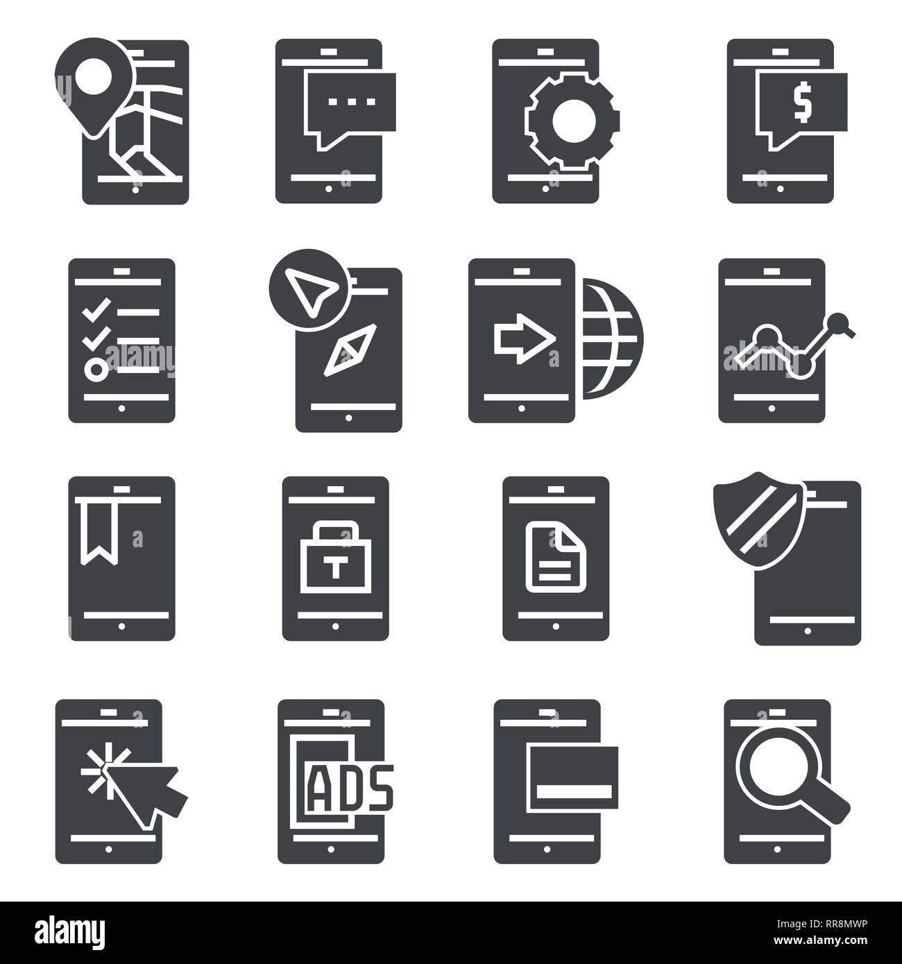 Minimal Set of Mobile Phone Gray Icons Stock Vector Image & Art - Alamy