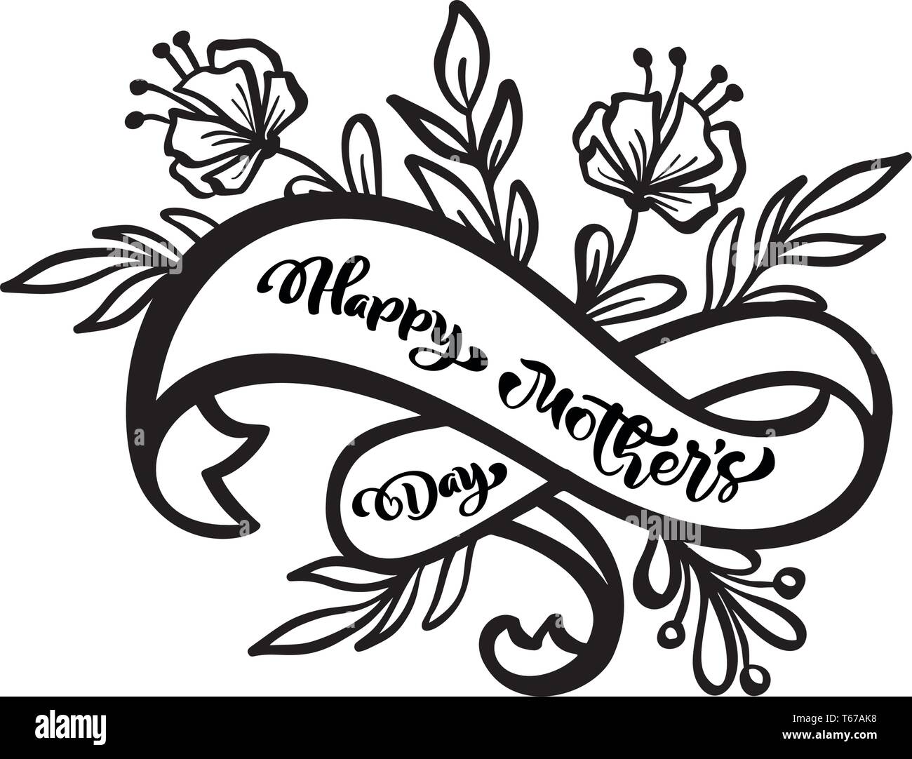 Happy Mothers Day Hand Lettering Text On Stilyzed Vector Ribbon Illustration Good For Greeting 