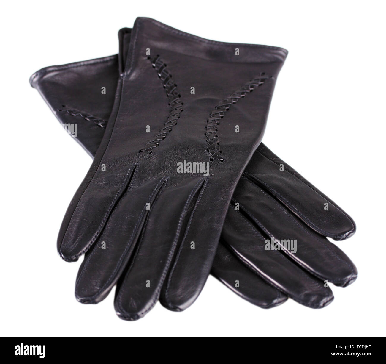 Beautiful black leather women's gloves isolated on white Stock Photo ...
