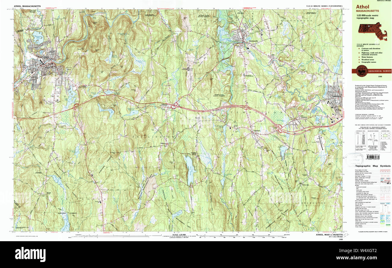 Massachusetts USGS Historical Topo Map MA Athol 350821 1988 25000 