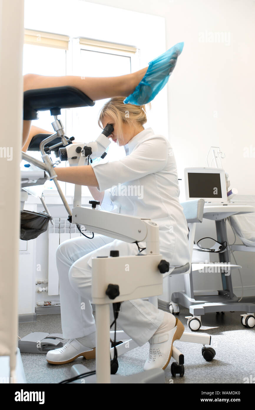 A Gynecologist Examines A Patient On A Gynecological Chair Workflow Of